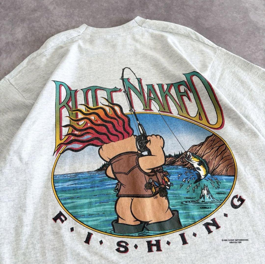 

[USED] Excellent condition 90s USA made single sleeve hem T-shirt with double-sided print and parody corporate logo