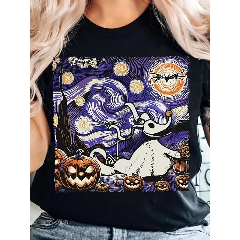 

The New Halloween The Nightmare Before Christmas Printed TShirt Disney Ladies Plus Size Trend Loose Casual Short Sleeve Top S