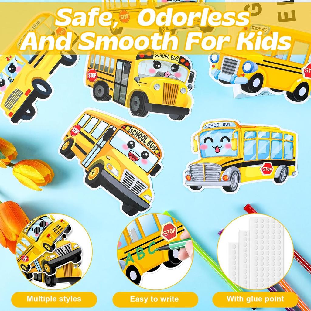 144 Pcs School Bus Bulletin Board Cutouts with 300 Adhesive Dots, Yellow Bus Party Bulletin Board Classroom Decoration for Teacher Student Back to
