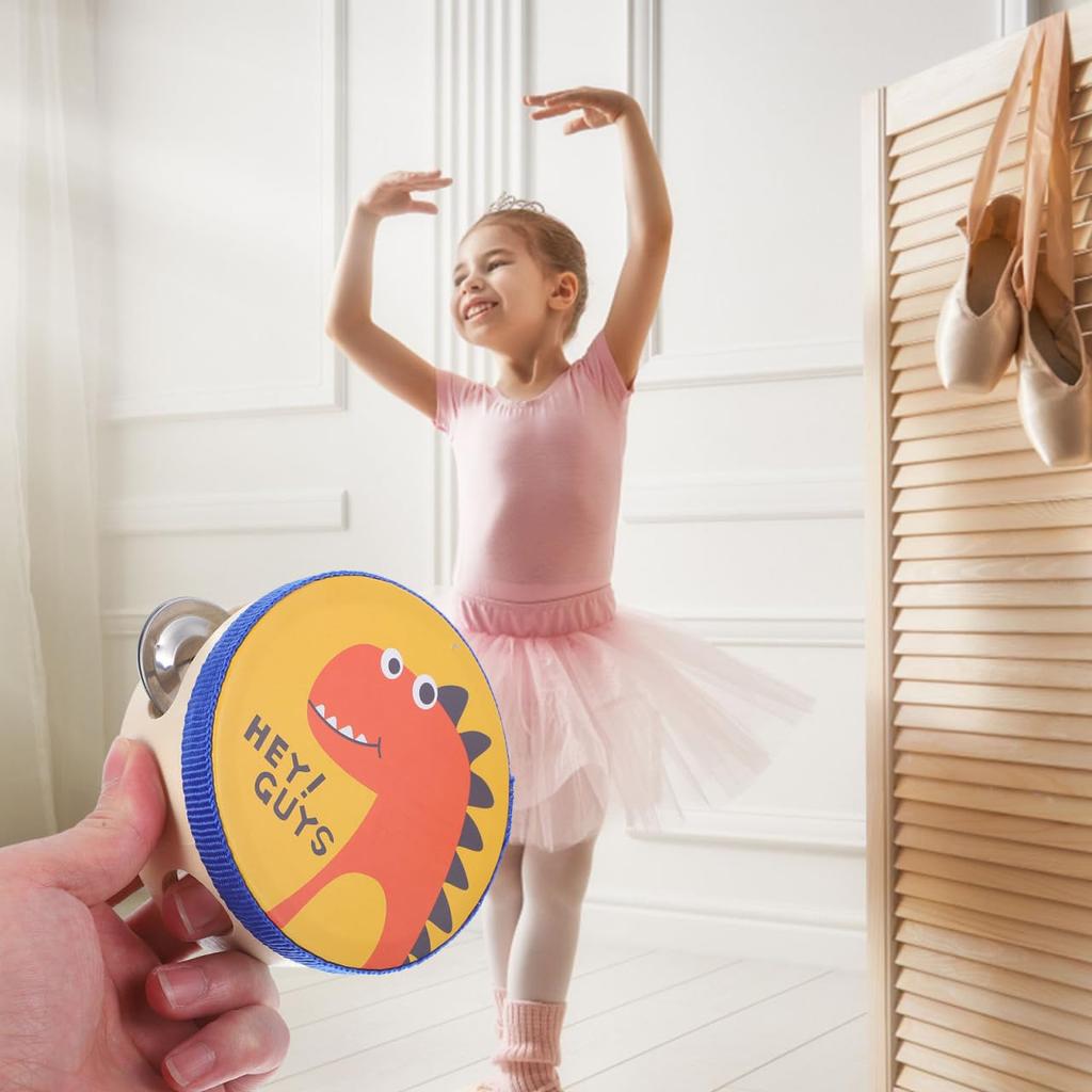 Lurrose Kids' Tambourines, Cartoon Design Percussion Instruments, 4-Inch Toy for Boys and Girls, Music Education for Ages 1+, for Home and Parties,