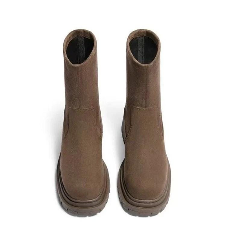 Damskie Botki na Kostkę Seksowne Szpilki Zamszowe Grube Buty Zimowe Pompki do Chodzenia Eleganckie Botki Chelsea Nowy Trend Goth Mujer Botas