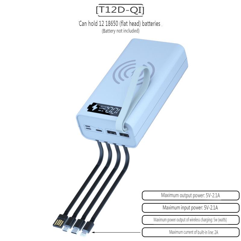 T12D 18650 DIY Power Bank Base with Type C Micro USB Cable Flashlight Fast Power Bank Case 18650 Battery Holder Charging Box Shell