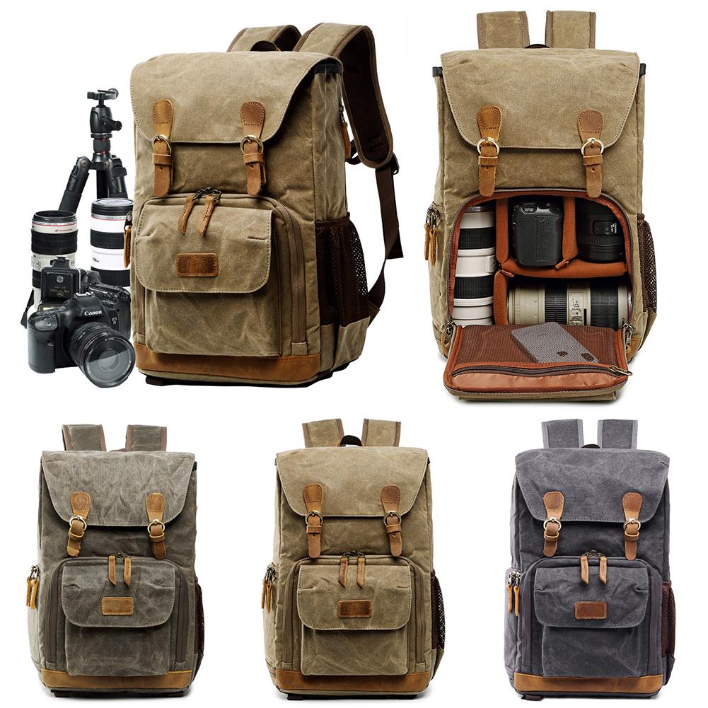 Unisex Canvas Waterproof Photography Outdoor Wear-resistant Large Camera Backpack
