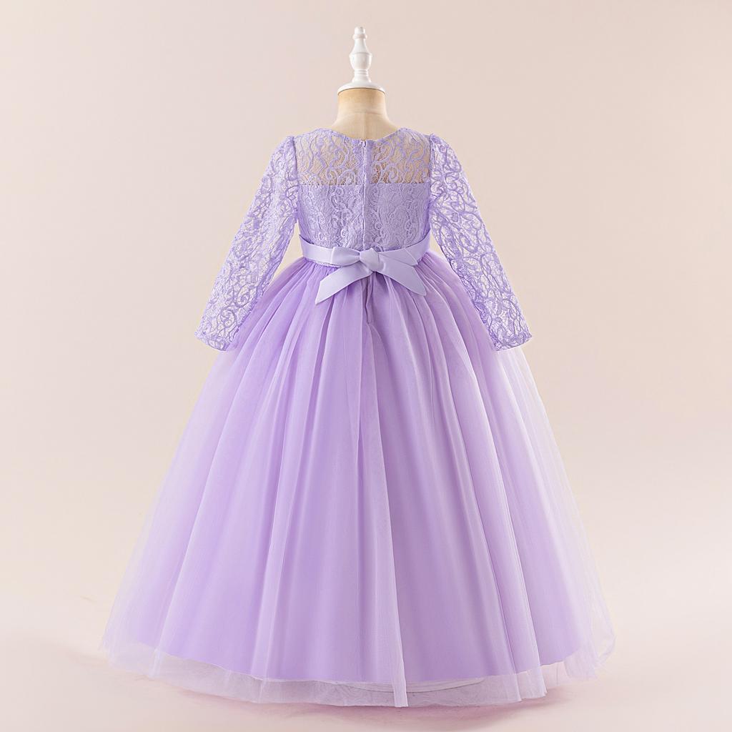 Flower Girl Princess Dress For Weddings Summer Kid Formal Bow Long Gown For School Evening Party Children New Year Cloth D0033S