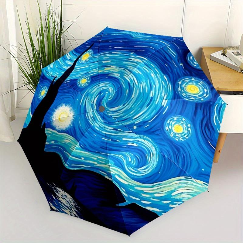 1pc Van Gogh Starry Night Sky Automatic Open/Close Umbrella with Windproof, Functional Design, 8-Rib Sturdy Canopy, Durable Ribs,035