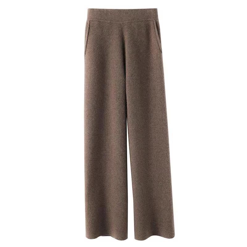 Women's Ordos City Wool Knit Wide-Leg Cashmere Pants with Pockets
