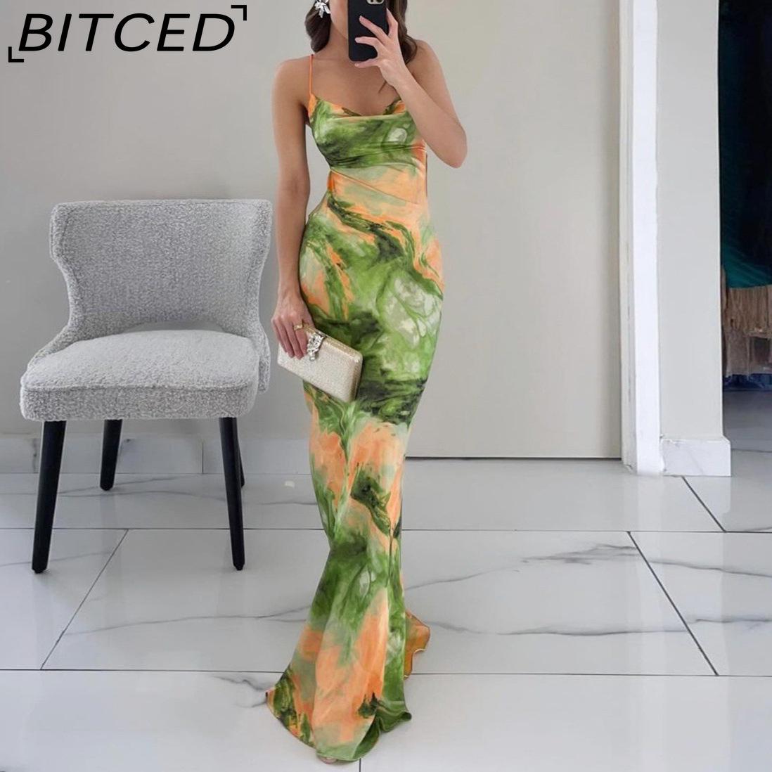 BITCED Women s Summer Fashion Elegant Print Sexy Fitted Dress S