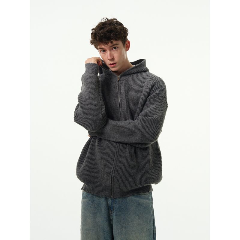 Madwitch Fall and Winter New Arrival Retro Lazy Style Knitwear Men and Women Cleanfit Hooded Sweater Cardigan Outwear