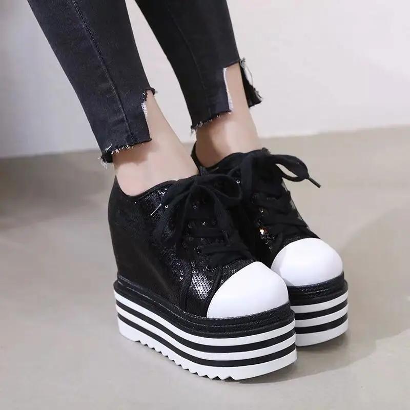 Fashion Autumn Women High Platform Shoes Height Increasing Casual Shoes 14 CM Thick Sole Trainers Breathable Shoes Women Sneakers
