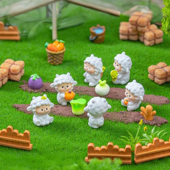 Mini Ovce Figurka Pryskyřice Miniaturní Zvíře Ornament Podzimní Sklizeň Socha Ovce pro Pohádkovou Zahradu DIY Řemeslo Mikro Krajina