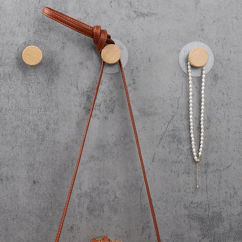 10pcs Natural Wooden Material Round Wall Hook No-Drill Adhesive Hook  Entryway