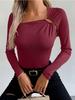 Spring Elegant Women's Solid Color Casual Square Neck Fashion Slim Long Sleeve T-Shirt Top Women Versatile Closet Essential Fashion Items Shirt