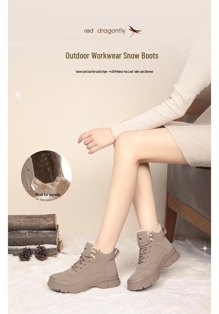 Red Dragonfly Women's Velvet-Thick Snow & Martin Boots: Winter Waterproof, Thick Sole, Short Workwear Style