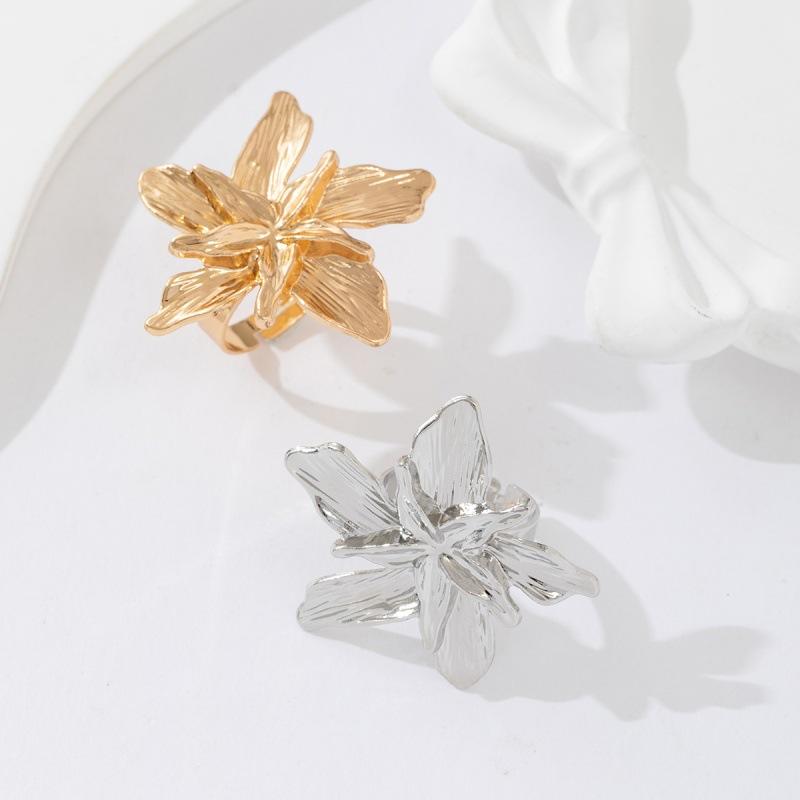 Personalized Design Women's Double Layered Large Flower Earrings Trendy Punk Party Adjustable Ring Fashion Jewelry Gifts
