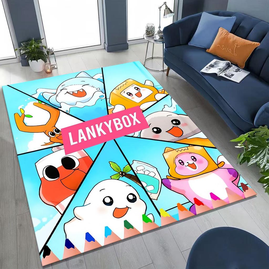 Tappeto Cartoon Lankybox Carino Foxy Boxy Rocky per Camera da Letto Soggiorno Divano Casa Zerbino Decorazione, Tappetino Pavimento Grande Antiscivolo per Bambini