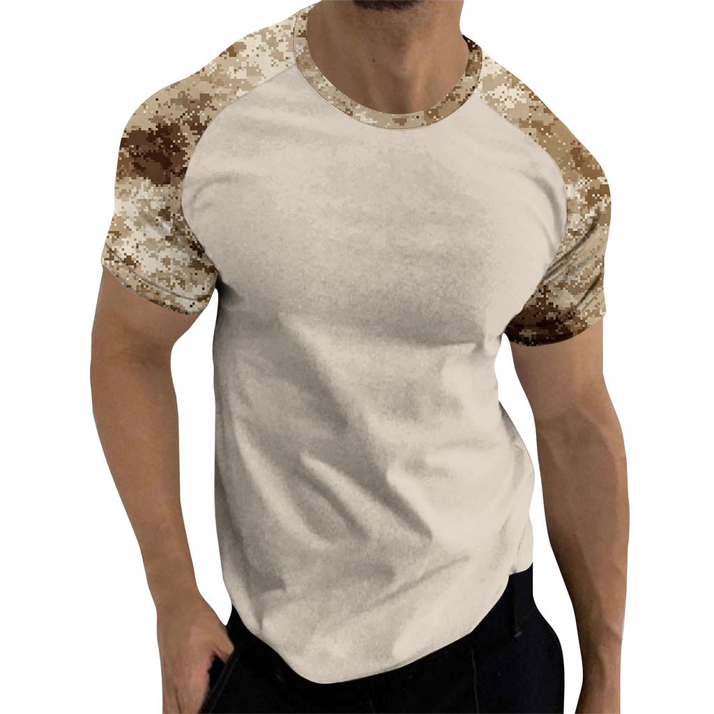 Camouflage Style Printed Raglan Sleeves Men's Short Sleeved Top