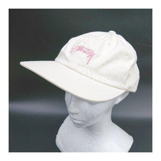 Used   STUSSY Logo Embroidery Cap Hat White No Size Notation Ladies Men s E [1501230043229]