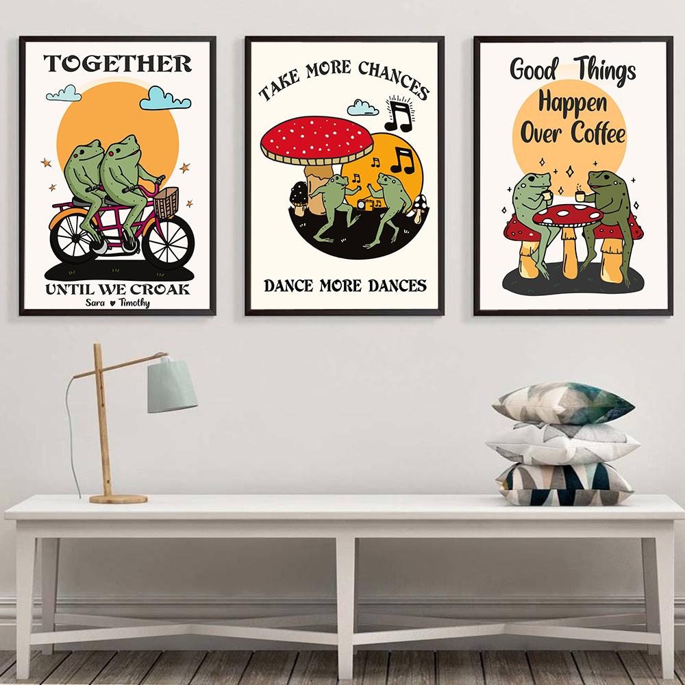You Are Exactly Funny Mushroom Poster Retro 70s Groovy Hippie Ball Dancing Frogs Canvas Painting Wall Art Pictures Home Decor