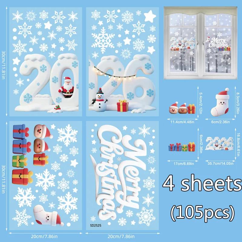

Cartoon Christmas Stickers Removeable Window Cling Sticker Double-Sided No-Glue Snowman Santa Claus Snowflake Xmas Decor 20x30cm