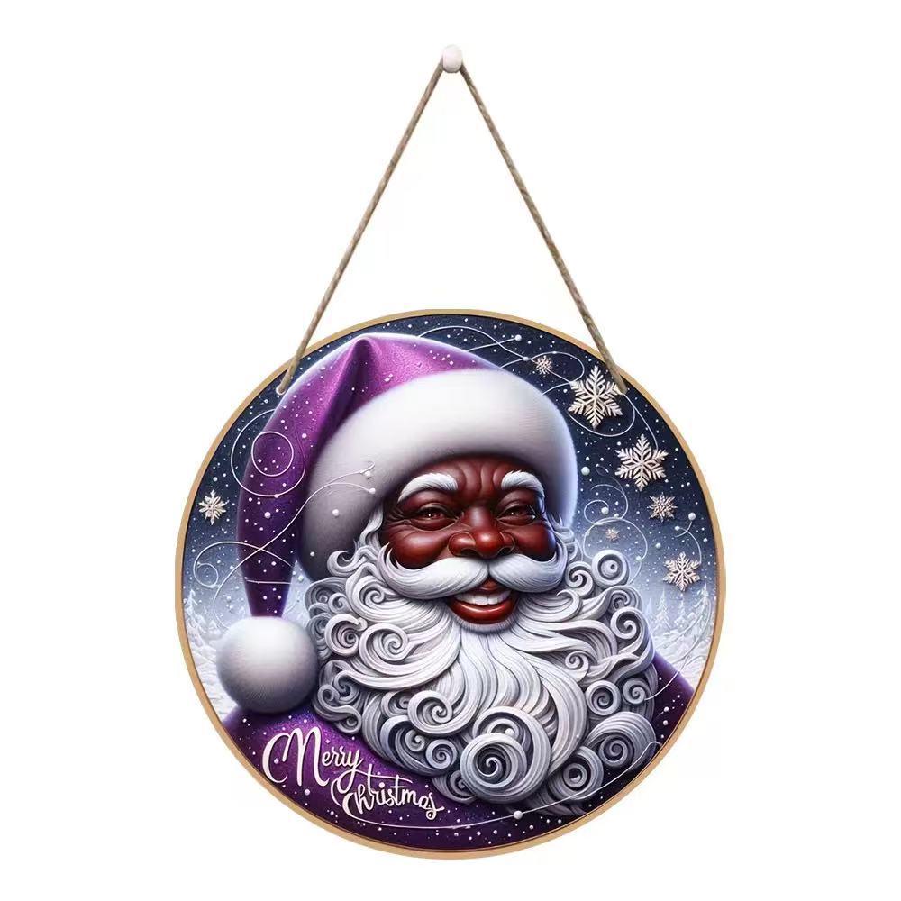 Santa Claus Christmas Wreath Wooden Hanging Sign for Wall, Door, or Window Décor
