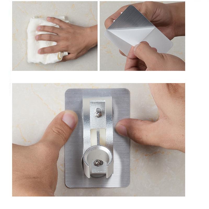 2pc Bathroom Adhesive Adjustable Wall Mount Shower Nozzle Holder Bracket No Drilling