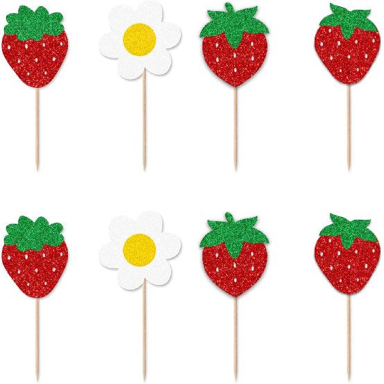 TSJ Strawberry Banner Garland Decor Glitter Berry Hanging Decorations Strawberry Themed Party Favors for Birthday Party Baby Shower