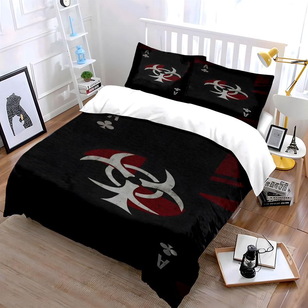 Biohazard Symbol with Ace of Clubs Print Bedding Set Duvet Cover Pillowcases (1* Duvet Cover 2* Pillowcases Do Not Include Comforter)