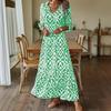 Autumn and Winter Fashionista Casual Sweet Loose V-neck Printed Medium-sleeved Long Dress