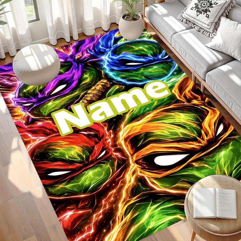 Custom Name Personalized Teenage Mutant Ninja Turtles Print Carpet, Versatile Home Decor Rug, for Playroom, Apartment, Balcony, Entryway, Hallway Gift