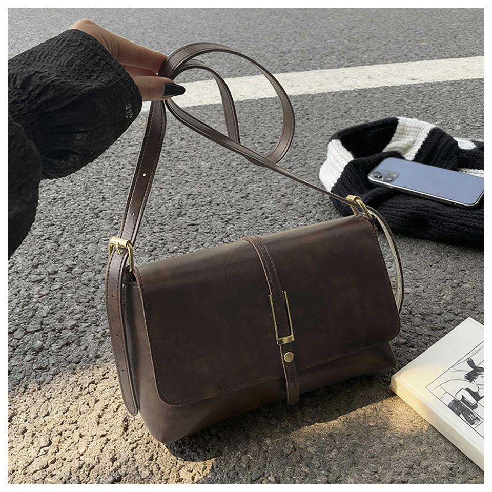 Retro Style Faux Leather Square Shoulder Bag Large Capacity Crossbody Purse for Women KTB