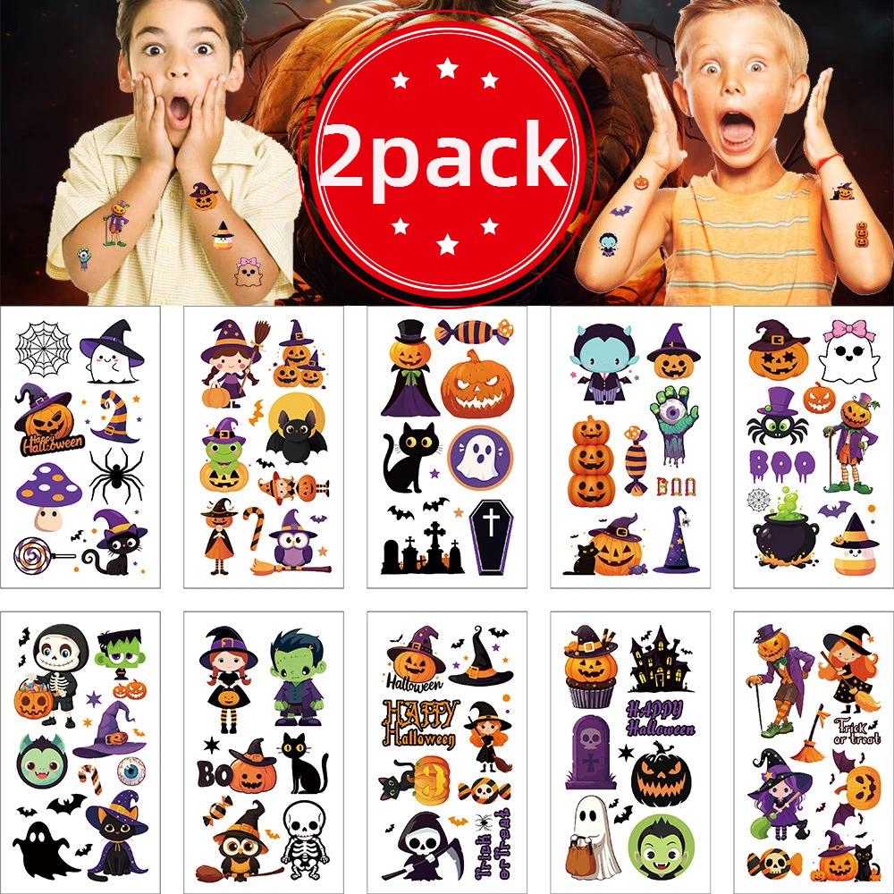 10Pcspack Halloween Tattoo Stickers Horror Lips Bat Pumpkin Candy Funny Tattoos Temporary Sticker Waterproof Gift Toy