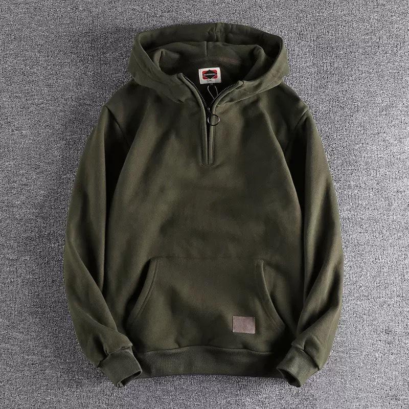 

American Fashion Casual Half-Zip Youth Jacket - Thick Cotton Spring/Autumn Men s Trendy Pullover Sweatshirt 2025 Extra Large зелений