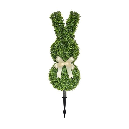Easter Bunny Topiary Tree Garden Stake Rabbit Shaped Artificial Topiary with Bow Indoor Outdoor Porch Easter Holiday Party Decoration
