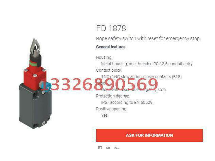 

Pizzato Italy Original FD1878 Pull Cord Switch - Genuine Product In Stock