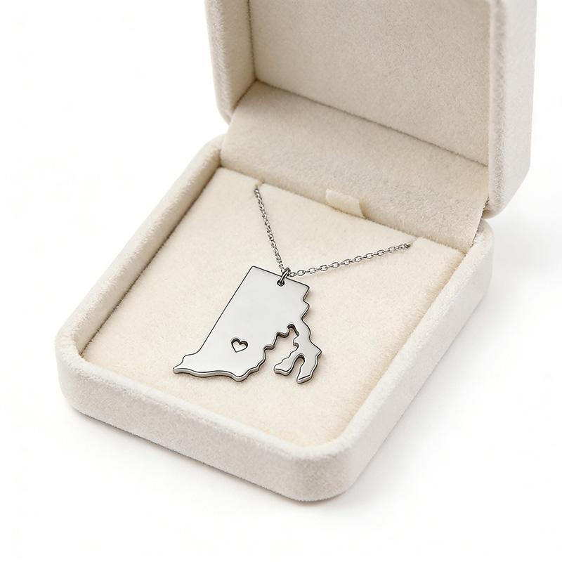 Fashion Rhode Island Map Necklaces Stainless Steel America United States Map Jewelry Accessories