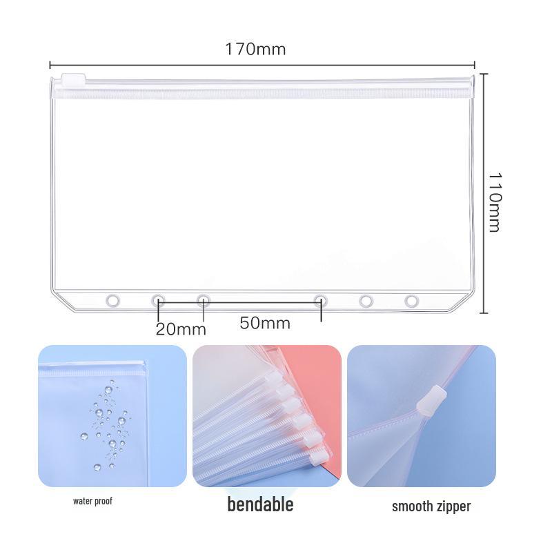 A6 Macaroon Leather Notebook Binder with 12 Refillable Zipper Pockets for Bills and Coins