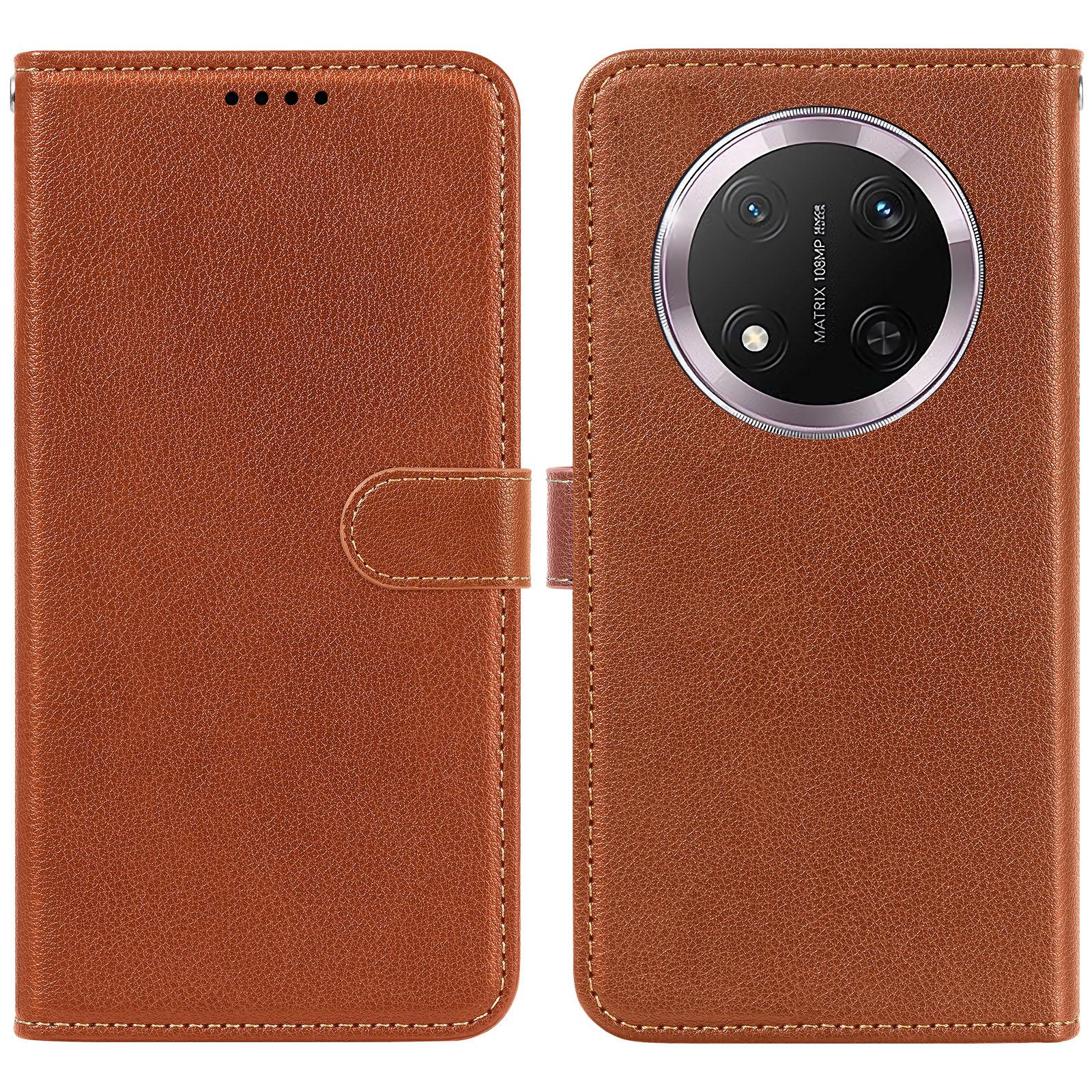 

Кожаный чехол для Honor Magic7 Lite 5G/X9c 5G/X60 Pro 5G, текстура личи, кошелек, защита от RFID, чехол для телефона Brown