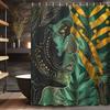 Creative Abstract Geometric Green Theme Figure Bohemian Vintage Gold Green Plants Pattern Shower Curtain With Hooks