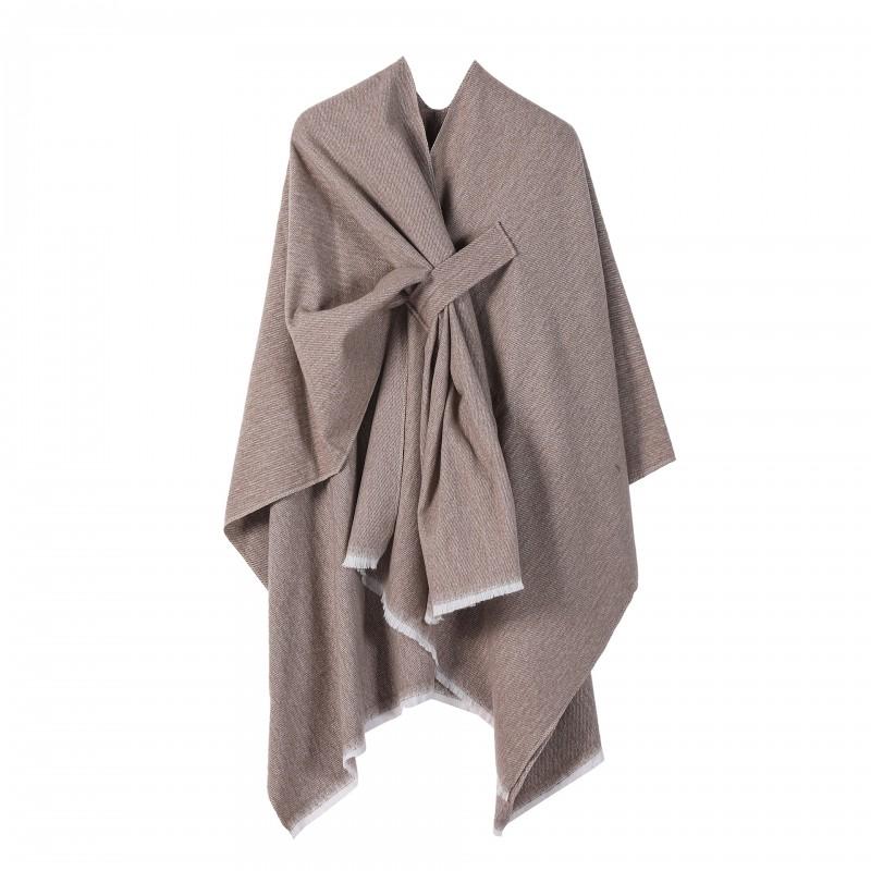 Womens Knitted Faux Cashmere Shawl Wrap With Contrast Stripe Trim Unisex Lightweight Warm Scarf Fall Winter