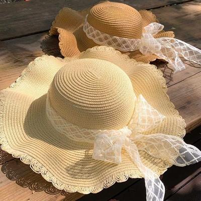 Hat Summer Women Summer Bow Lace Straw Hat Seaside Versatile Atmosphere Sun Protection Sun Hat Straw Sun Hat