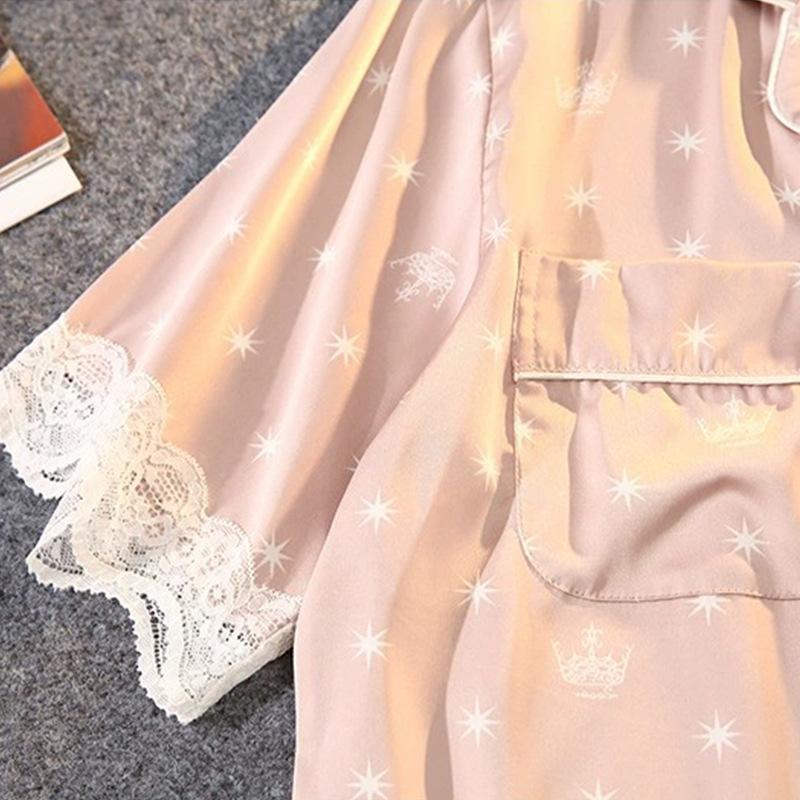 Stylish And Simple Style Small Print Summer Short-Sleeved Shorts Loose And Comfortable Imitation Silk Suit Loungewear Suit