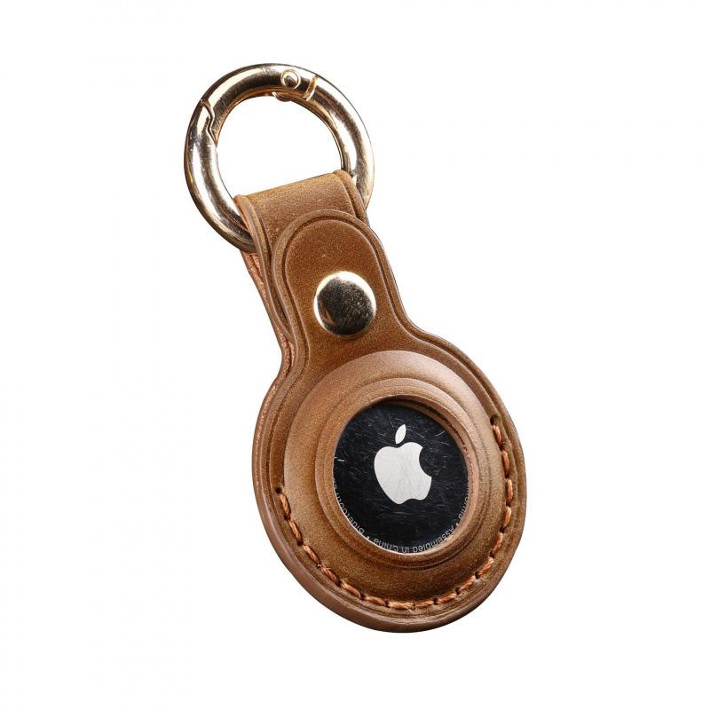 100% Handmade Case For Apple Airtag Case Genuine Leather Air Tag Holder Full Protective Tracker Case with Loop Key Ring