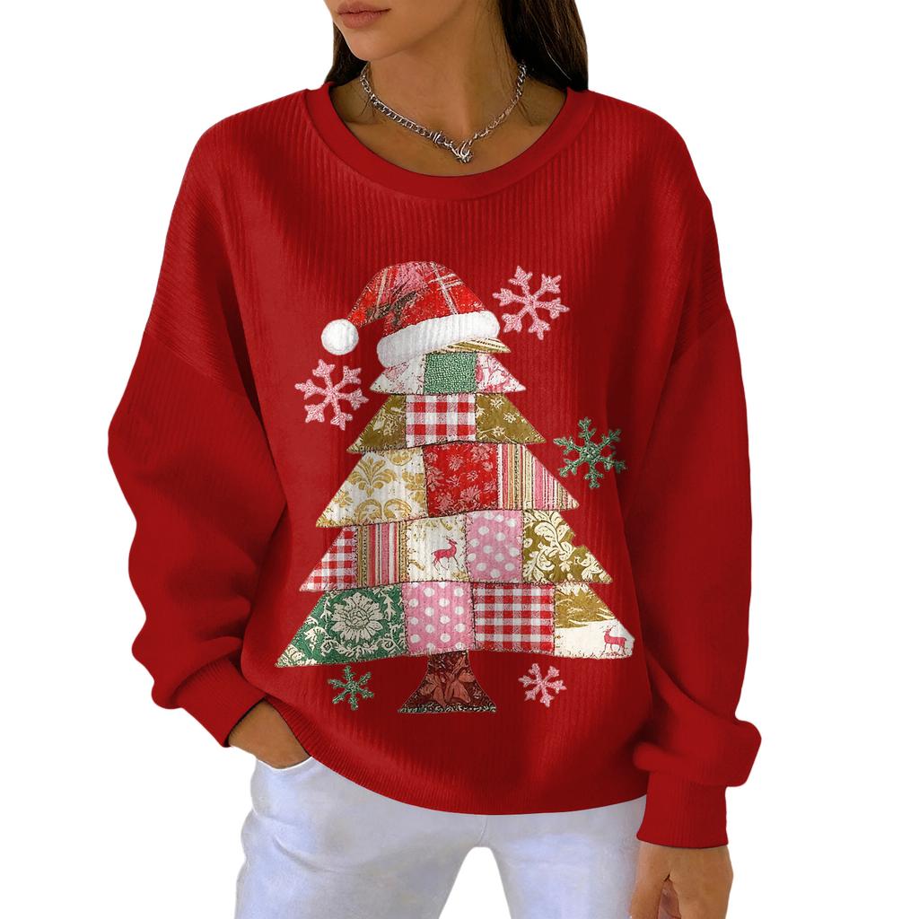 Women's Loose Comfortable Casual And Fashionable Round Neck Christmas Pattern Long Sleeved Sweatshirt