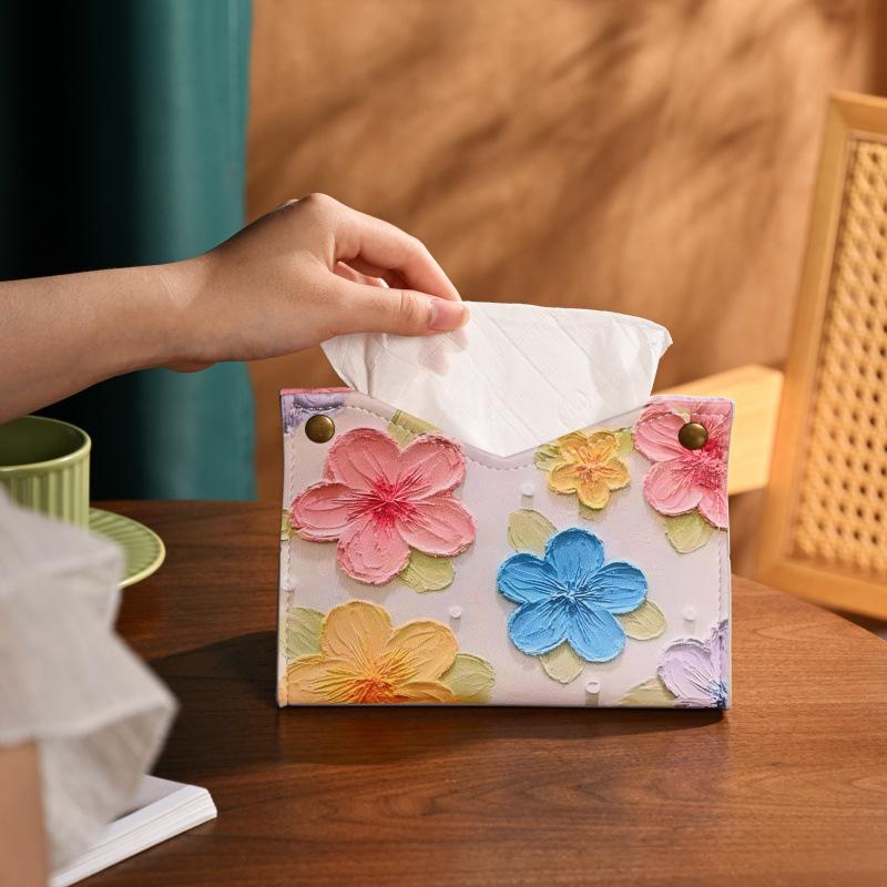 Luxury Waterproof Floral Oil Painting Tissue Box for Living Room