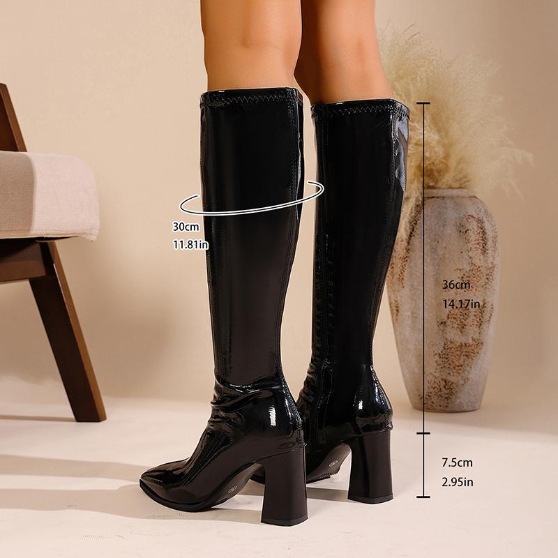 Fashion Winter Fashion Pointed Toe Women Knee High Boots Street Style Thick Heels Party Stripper Female Long Booties