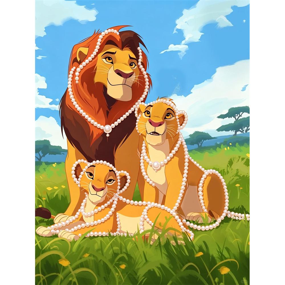 

Disney Pearl Art Mufasa Nala and Young Simba Creative Pearl Style Illustration Art 5D DIY Pearl Embroidery Mosaic Cross-Stitch Kit for Home Decor 30x40