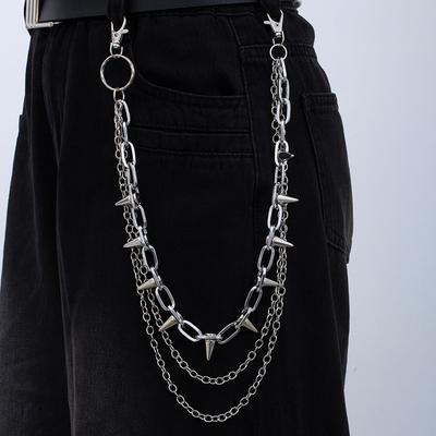 Exaggerated Double Trouser Chain Gun Black Star Spiked Waist Chain Male Punk Style Jeans Chain
