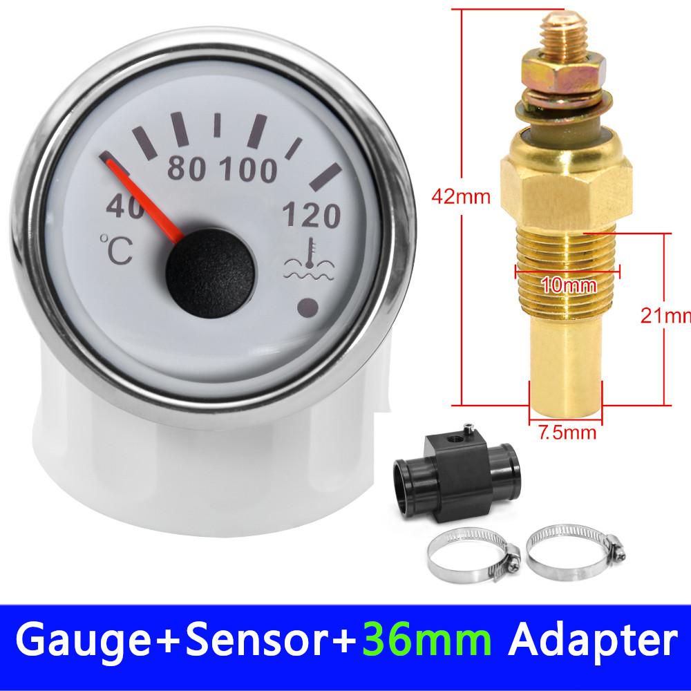 HD 52mm Water Temp Meter With Alarm Funtions 40-120℃ Water Temp Meter Indicator + Coolant Temperature Sensors Adapter 12V/24V