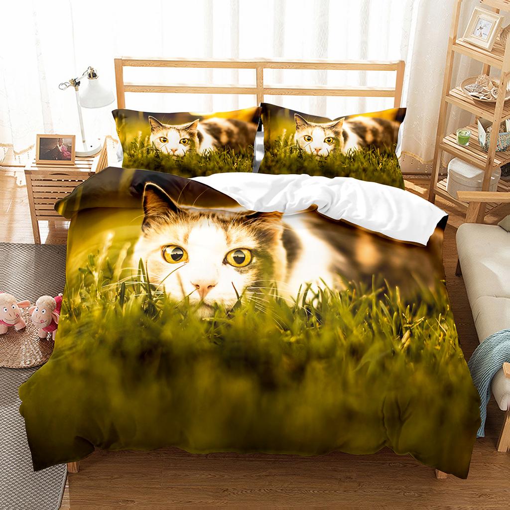 Kočičí povlečení na přikrývku Sada Vzor domácích koček Jednolůžková ložní souprava Roztomilé kotě Pro chlapce Polyester Záhadná Roztomilá kočka King Size Povlak na přikrývku