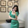 Summer Women's Knitted Dress Slim Fit Waist Cinched Hip Skirt Elegant Drawstring Bodycon Short Dress